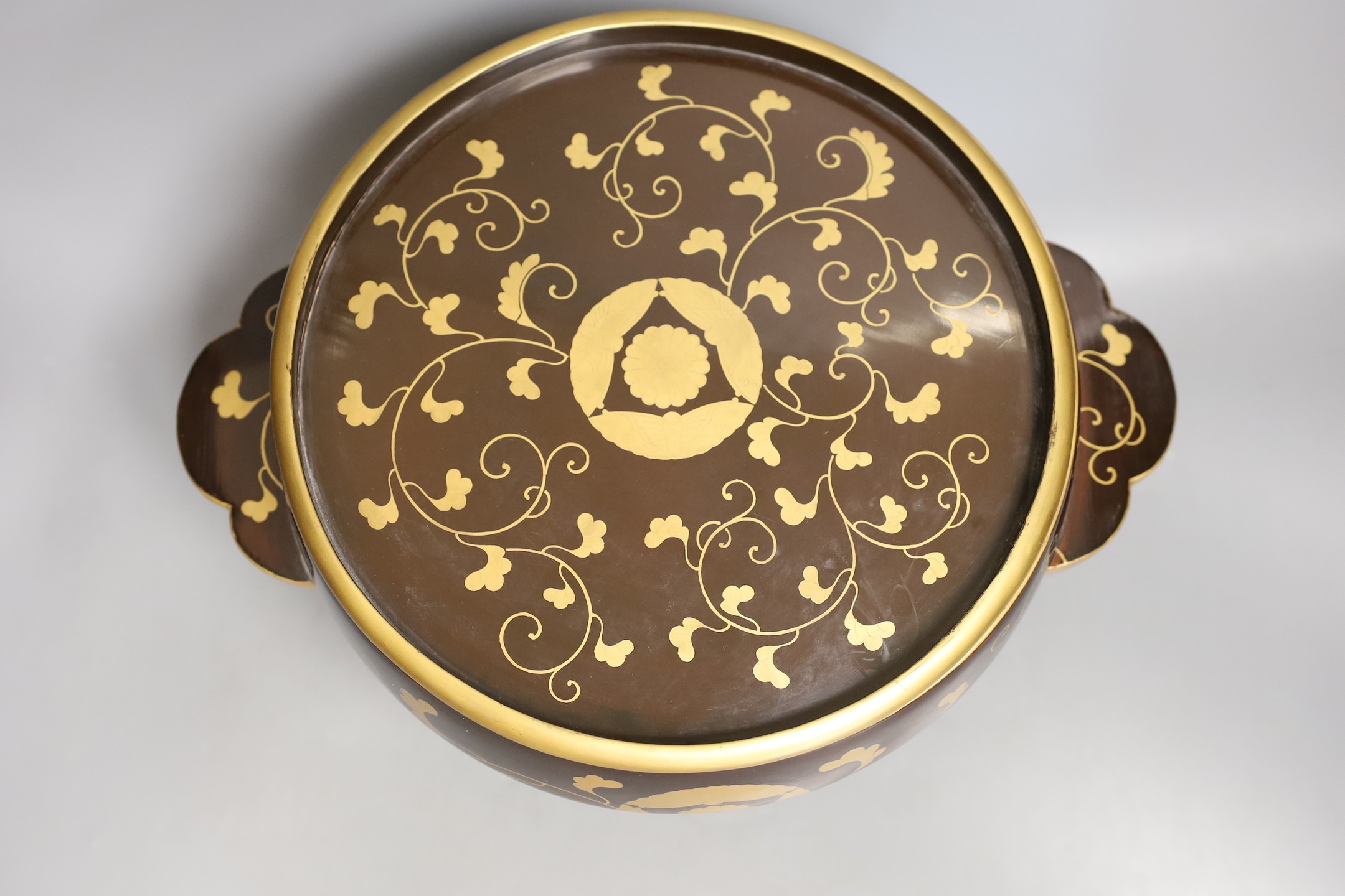 An early 20th century Japanese gilt decorated lacquer bowl and cover
